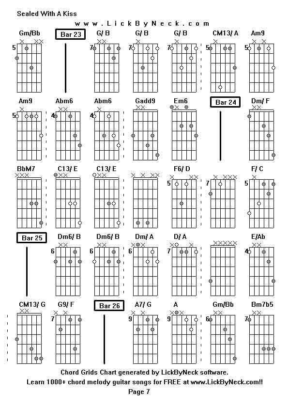 Chord Grids Chart of chord melody fingerstyle guitar song-Sealed With A Kiss,generated by LickByNeck software.